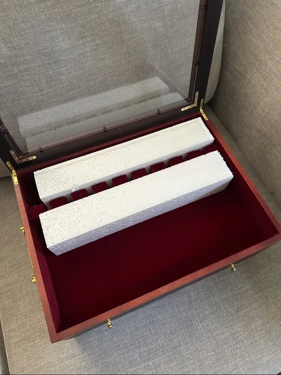 Wooden Silverware Storage Case Box Glass Lid With Handle Felt Lined SHIPALONE - Picture 3 of 7